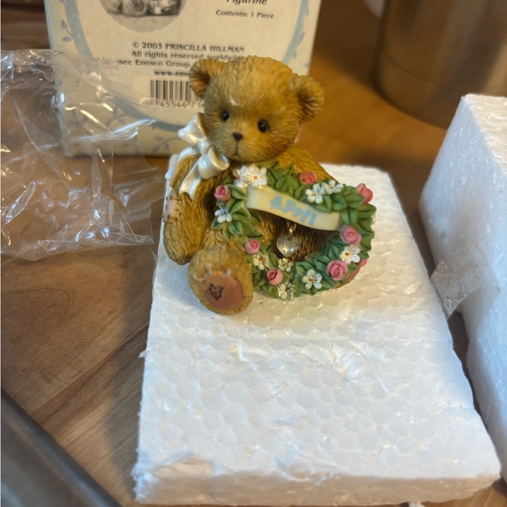 Cherished Teddies Brown Bear with Floral Heart